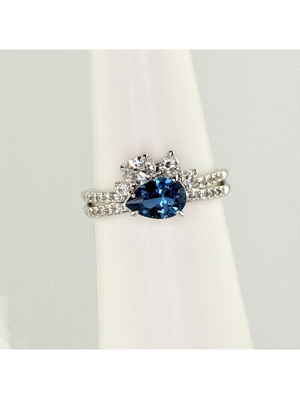 Bomb Party Ring Sz 10 "Another Lifetime" Blue Zircon Spinel on Rhodium RBP5956